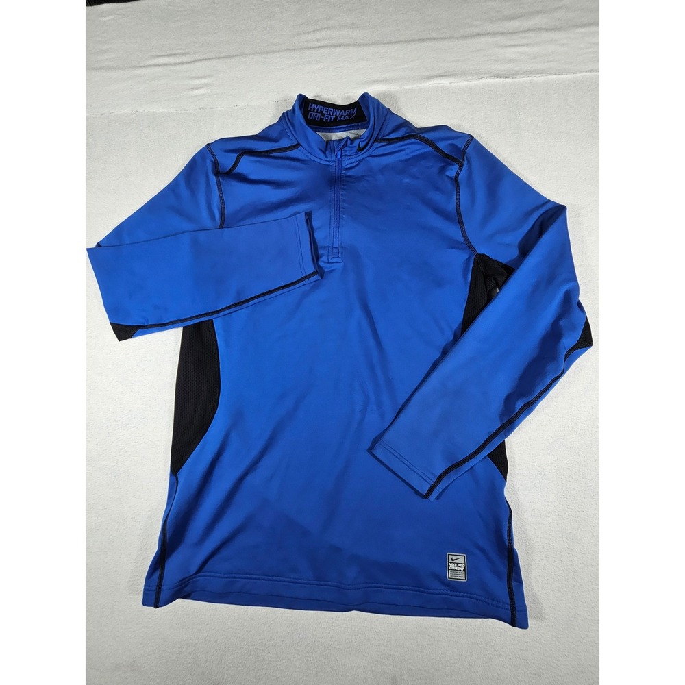 Nike Pro Combat Hyperwarm Dri-Fit Max 1/4 Zip Blue Mens Large 543596-494
